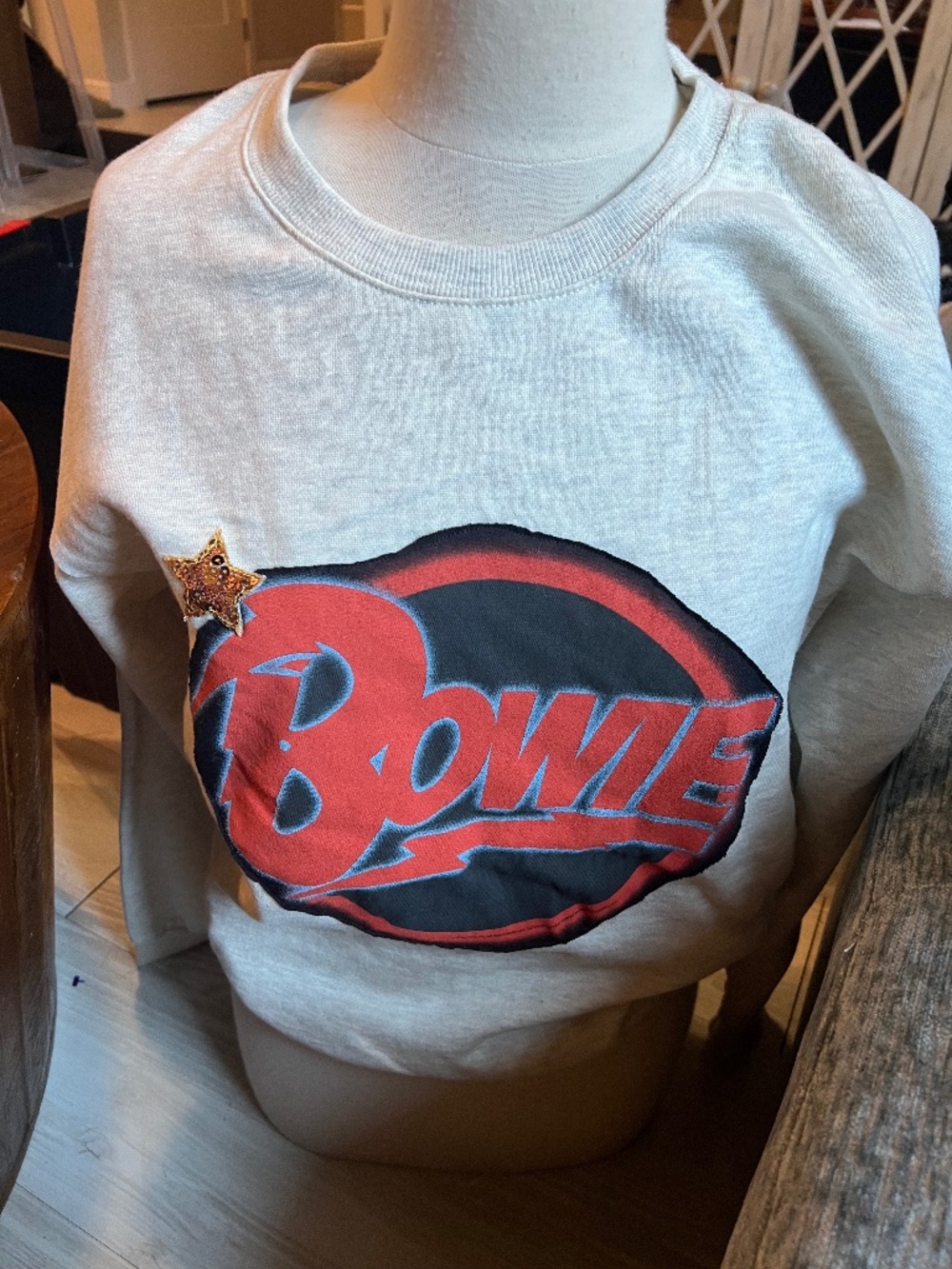 David Bowie patch on a new cream soft sweatshirt size small